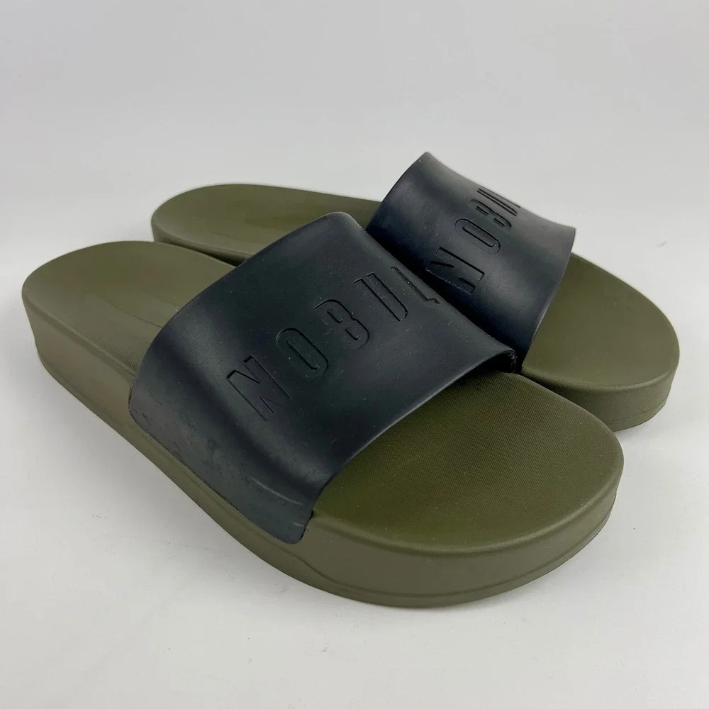 NOBULL Mens 7 Wmns 8.5 Slides Sandals Olive Green Black Athletic Recovery Shoes